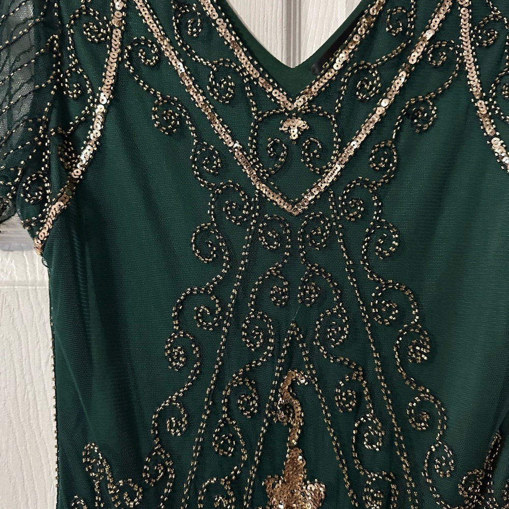 Elegant Green and Gold Beaded Dress - Picture 5 of 8